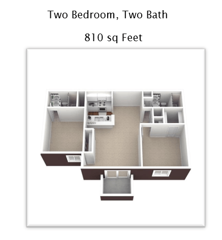 Floor plan for 2 beds, 2 baths, 810 sqft